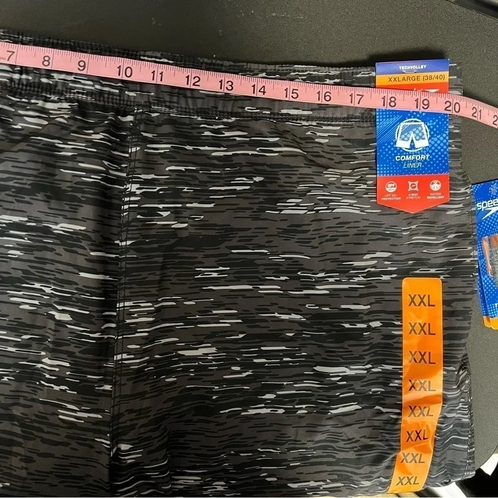 Speedo Shorts Men XXL Swim Trunks 38 40 Printed Gray Black Techvolley Lined  B13